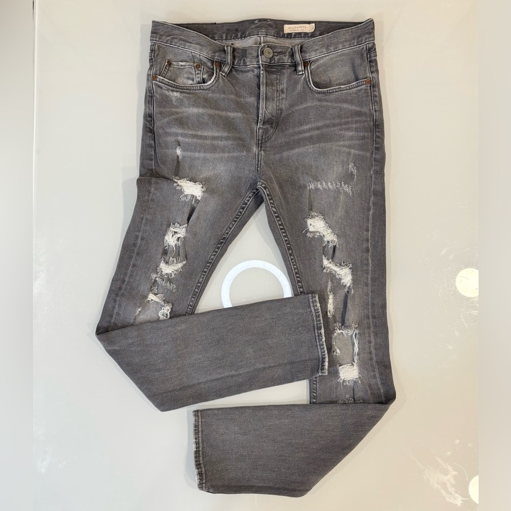 AllSaints Cigarette Jeans W31 Grey Distressed Slim Fit Designer Denim